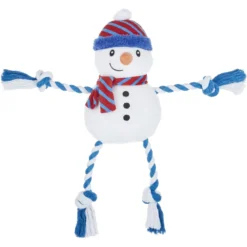 Frisco Holiday Snowman Plush With Rope Squeaky Dog Toy