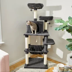 Frisco 64-in Cat Tree With Hammock, Condo, 2 Top Perches With Bed