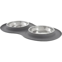Frisco Double Stainless Steel Pet Bowl With Silicone Mat