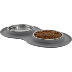 Frisco Double Stainless Steel Pet Bowl With Silicone Mat 10 Frisco Double Stainless Steel Pet Bowl With Silicone Mat -PetPalace Picks 215986 PT2. AC SS1800 V1591020064