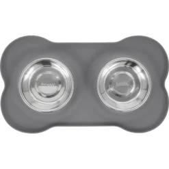 Frisco Silicone Stainless Steel Double Diner Dog & Cat Bowl -PetPalace Picks 215990 PT3. AC SS1800 V1591020095
