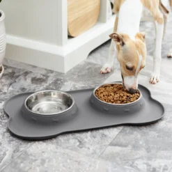 Frisco Silicone Stainless Steel Double Diner Dog & Cat Bowl -PetPalace Picks 215990 PT7. AC SS1800 V1605658625