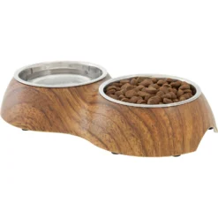 Frisco Double Stainless Steel Bowl, Wood Design -PetPalace Picks 216068 PT2. AC SS1800 V1591021015