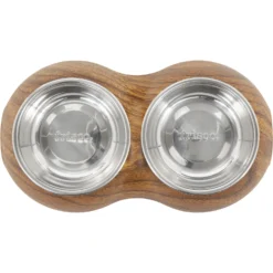 Frisco Double Stainless Steel Bowl, Wood Design -PetPalace Picks 216068 PT3. AC SS1800 V1591021035