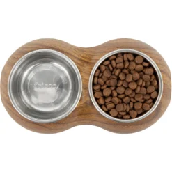 Frisco Double Stainless Steel Bowl, Wood Design -PetPalace Picks 216068 PT4. AC SS1800 V1591021017