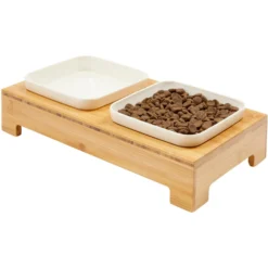 Frisco Square Melamine Dog & Cat Bowl Set With Bamboo Stand -PetPalace Picks 232076 PT6. AC SS1800 V1684761684