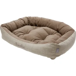 Frisco Rectangular Personalized Bolster Dog Bed W/Removable Cover, Beige, Large -PetPalace Picks 234948 PT2. AC SS1800 V1600206988