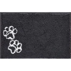 Frisco Microfiber Chenille Paw Print Dog & Cat Mat, Dark Gray