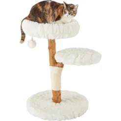 Frisco Natural Wood Modern Cat Tree With Toy, Ivory, Medium -PetPalace Picks 236561 PT2. AC SS1800 V1615987414