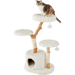 Frisco Natural Wood Modern Cat Tree With Toy, Ivory, Large -PetPalace Picks 236563 PT2. AC SS1800 V1615987336