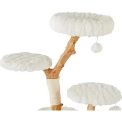 Frisco Natural Wood Modern Cat Tree With Toy, Ivory, Large -PetPalace Picks 236563 PT3. AC SS1800 V1615987312