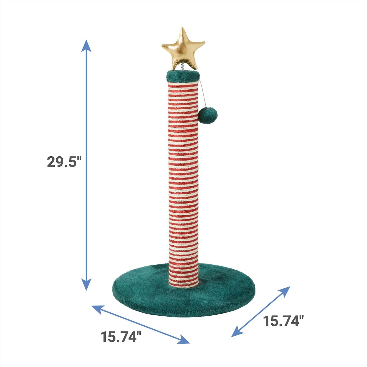 Frisco Holiday 29.5-in Candy Cane Sisal Cat Scratching Post With Toy 2 Frisco Holiday 29.5-in Candy Cane Sisal Cat Scratching Post With Toy - Image 2