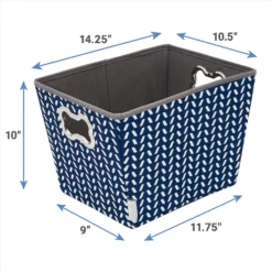 Frisco Rectangle Collapsible Pet Toy Storage Bin, Navy Herringbone -PetPalace Picks 250574 PT2. AC SS1800 V1613772984