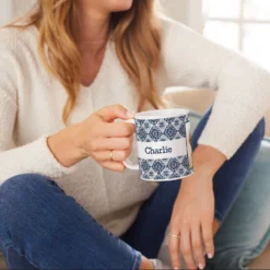 Frisco Boho Damask Red Personalized Coffee Mug, 11-oz -PetPalace Picks 250733 PT3. AC SS1800 V1610767948