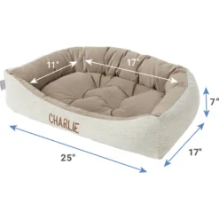 Frisco Rectangular Personalized Bolster Dog Bed W/Removable Cover, Beige, Medium -PetPalace Picks 252613 PT2. AC SS1800 V1605142360