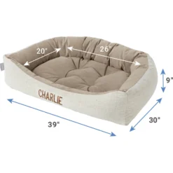 Frisco Rectangular Personalized Bolster Dog Bed W/Removable Cover, Beige, X-Large -PetPalace Picks 252615 PT2. AC SS1800 V1605140223