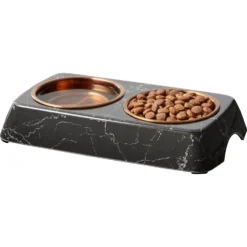 Frisco Copper Stainless Steel Double Dog & Cat Bowls With Black Marble Stand -PetPalace Picks 253058 PT3. AC SS1800 V1616593931