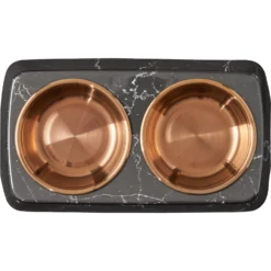 Frisco Copper Stainless Steel Double Dog & Cat Bowls With Black Marble Stand -PetPalace Picks 253058 PT4. AC SS1800 V1616595761