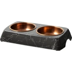 Frisco Copper Stainless Steel Double Dog & Cat Bowls With Black Marble Stand -PetPalace Picks 253058 PT6. AC SS1800 V1616595467