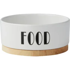 Frisco Ceramic Food Dog & Cat Bowl With Wood Base