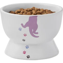 Frisco Cat Print Non-skid Elevated Ceramic Cat Bowl, Short -PetPalace Picks 256096 PT5. AC SS1800 V1616522496
