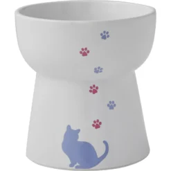 Frisco Cat Print Non-Skid Elevated Ceramic Cat Bowl, Tall