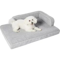 Frisco Faux Linen Corner Personalized Bolster Dog Bed W/Removable Cover, Harbour Blue, L -PetPalace Picks 262160 PT2. AC SS1800 V1615568489