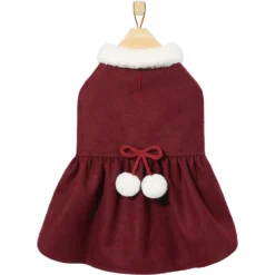 Frisco Mediumweight Pom Pom Bow Dog & Cat Peacoat Dress, Red -PetPalace Picks 268200 PT4. AC SS1800 V1628825859