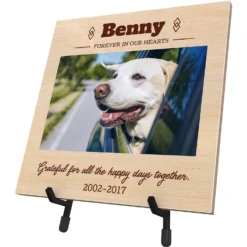Frisco Personalized "Happy Days" Memorial Ceramic Photo Tile With Stand, 8" X 10"