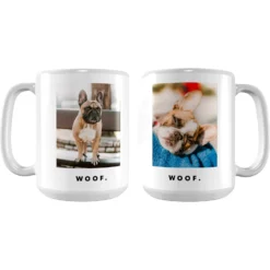 Frisco Minimalistic Woof White Personalized Coffee Mug, 15-oz