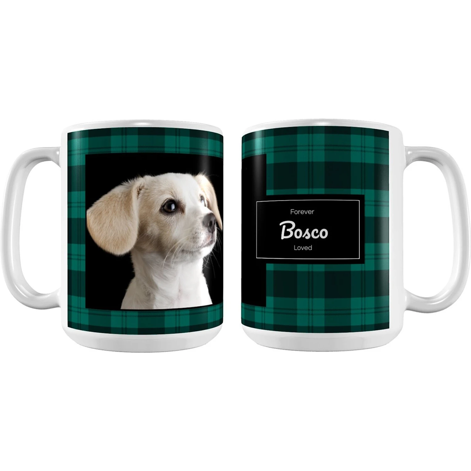 Frisco Plaid White Personalized Coffee Mug, 15-oz 1 Frisco Plaid White Personalized Coffee Mug, 15-oz