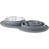 Frisco Silicone Stainless Steel Double Diner Slow Feeder Dog & Cat Bowl, Grey, 3 Cup