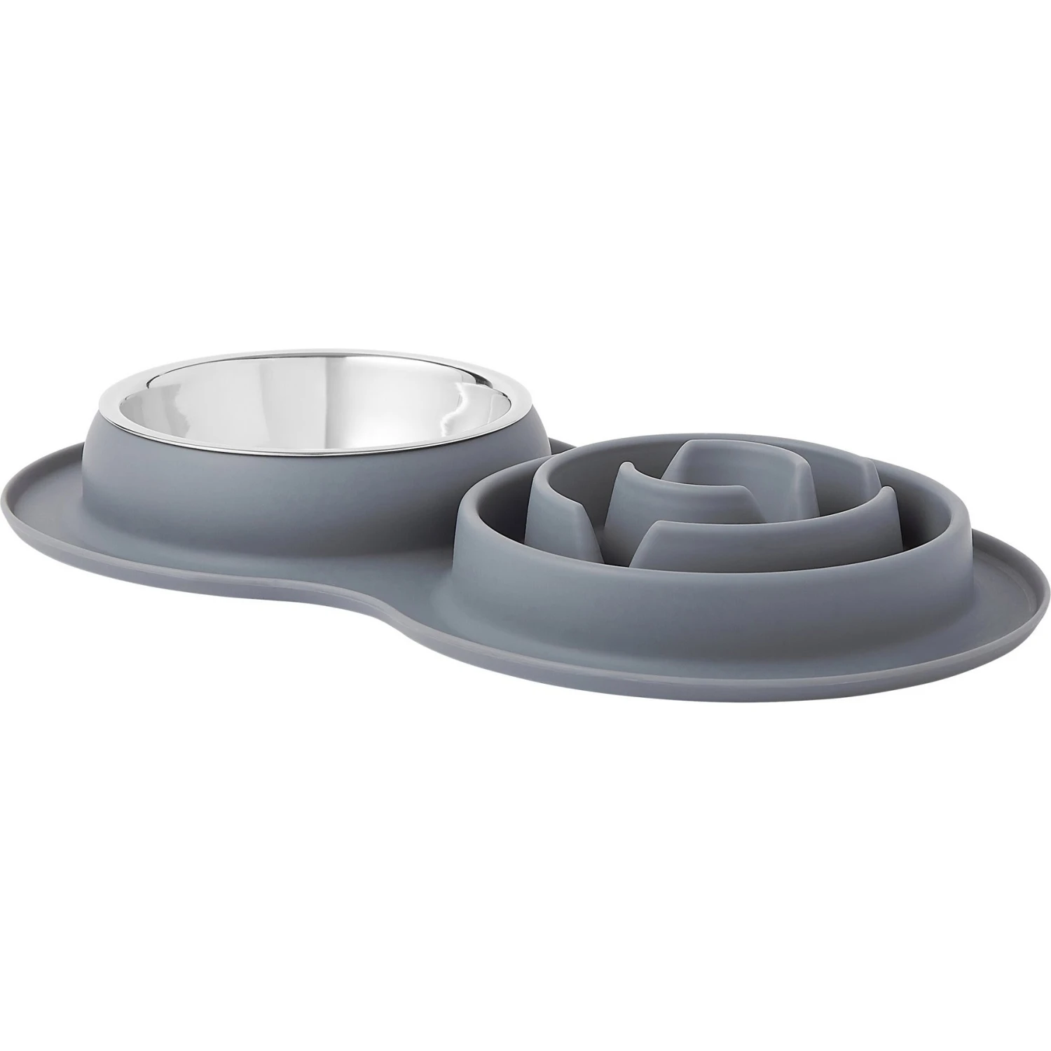 Frisco Silicone Stainless Steel Double Diner Slow Feeder Dog & Cat Bowl, Grey, 3 Cup 1 Frisco Silicone Stainless Steel Double Diner Slow Feeder Dog & Cat Bowl, Grey, 3 Cup