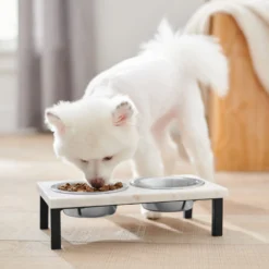 Frisco Marble Elevated Stainless Steel Double Diner Dog & Cat Bowls -PetPalace Picks 277559 PT2. AC SS1800 V1630346721