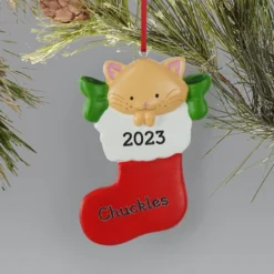 Frisco Cat In Stocking Resin Personalized Ornament -PetPalace Picks 295087 PT5. AC SS1800 V1697131877