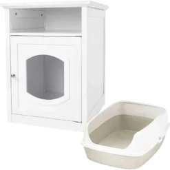 Frisco Decorative Side Table Cat Litter Box Cover & Frisco Open Top Cat Litter Box With Rim, Large
