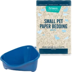 Frisco Corner Small Pet Litter Box & Frisco Small Pet Paper Bedding