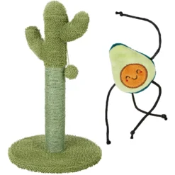 Frisco Cactus Cat Scratching Post & Frisco Dangly Avocado Buddy Plush Cat Toy With Catnip
