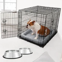 Frisco Fold & Carry Double Door Collapsible Wire Dog Crate & Mat Kit & Frisco Stainless Steel Bowl