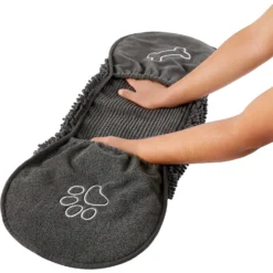 Frisco Microfiber Chenille Shammy Towel & Frisco Microfiber Chenille Paw Print Dog & Cat Mat, Dark Gray -PetPalace Picks 303468 PT3. AC SS1800 V1623046351