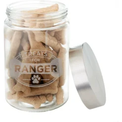 Frisco "Doggie Treats" Glass Personalized Treat Jar With Lid, 5 Cup, 40oz -PetPalace Picks 309520 PT3. AC SS1800 V1645206087