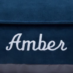 Frisco Personalized Navy Bolstered Bed With Navy Check Bolster -PetPalace Picks 311766 PT3. AC SS1800 V1630593998