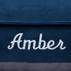 Frisco Personalized Navy Bolstered Bed With Navy Check Bolster, X-Large -PetPalace Picks 311768 PT3. AC SS1800 V1630593987