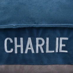 Frisco Personalized Navy Bolstered Bed With Navy Check Bolster, X-Large -PetPalace Picks 311768 PT4. AC SS1800 V1630593983