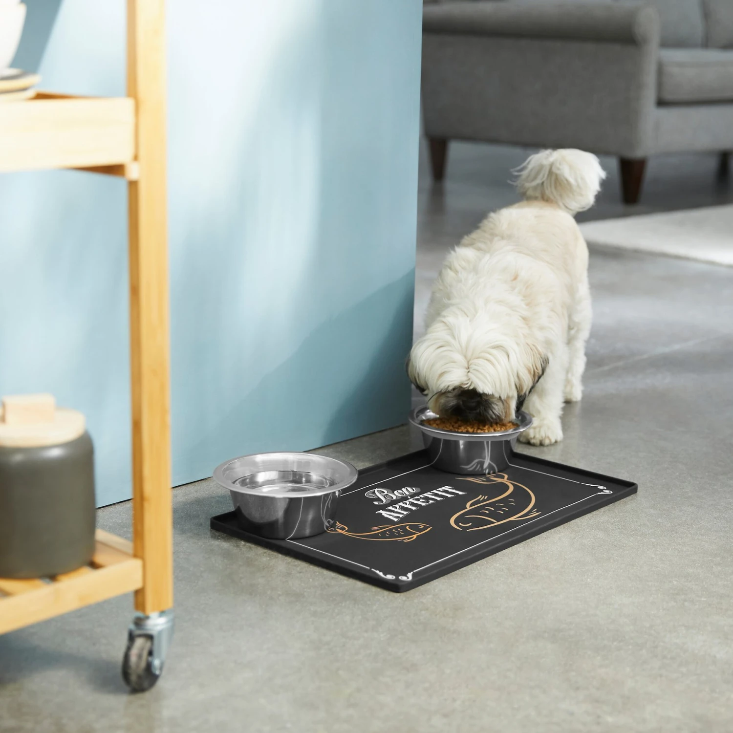 Frisco Silicone Fish Print Dog & Cat Food Mat, Black 3 Frisco Silicone Fish Print Dog & Cat Food Mat, Black - Image 3