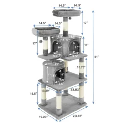 Frisco 61-in Faux Fur Cat Tree & Condo & Frisco 38-in Cat Tree With Condo, Top Perch & Toy -PetPalace Picks 318964 PT2. AC SS1800 V1630367789