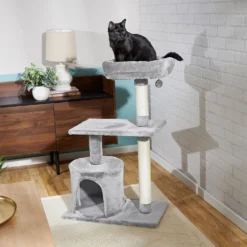 Frisco 61-in Faux Fur Cat Tree & Condo & Frisco 38-in Cat Tree With Condo, Top Perch & Toy -PetPalace Picks 318964 PT8. AC SS1800 V1630366879