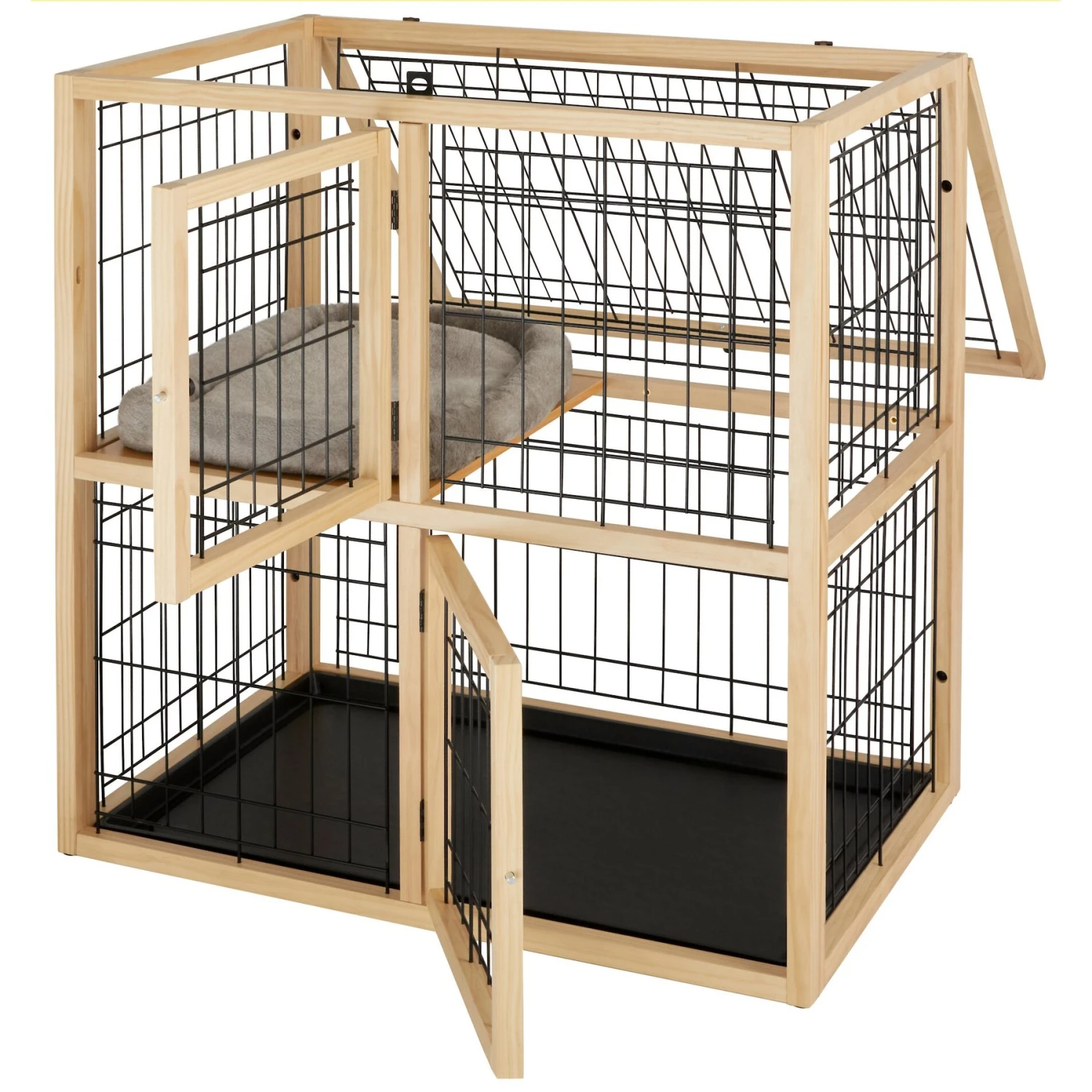 Frisco Collapsible Wood & Wire Cat Cage Playpen, 2 Level 3 Frisco Collapsible Wood & Wire Cat Cage Playpen, 2 Level - Image 3