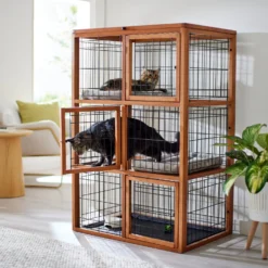 Frisco Collapsible Wood & Wire Cat Cage Playpen, 3 Level