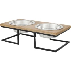 Frisco Premium Wood Elevated Stainless Steel Double Diner Dog & Cat Bowl